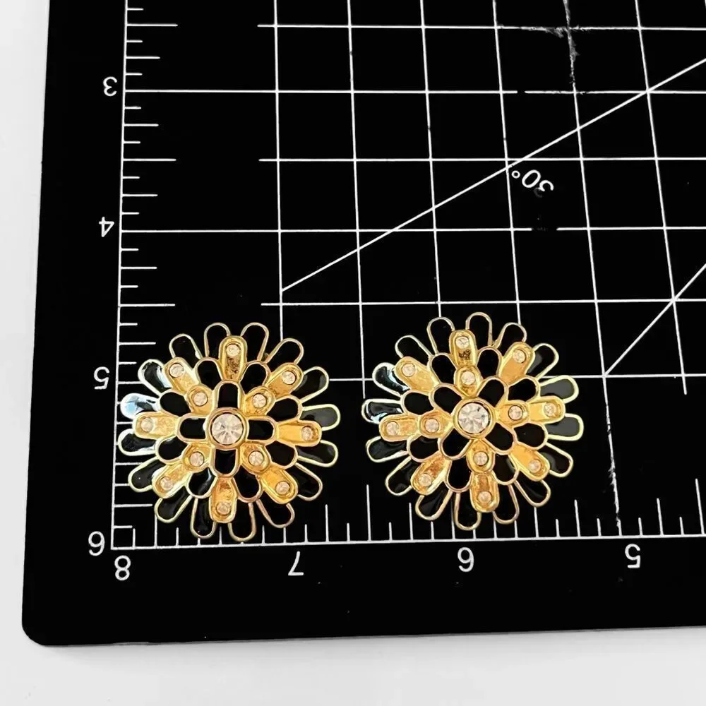 Vintage Swarovski Gold Enamel Crystal Sunburst Earrings